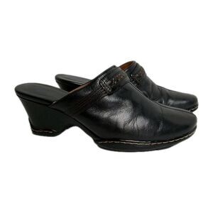 Sofft Black Leather Clogs Mules 7.5 W Womens Slip on Clean Boho Lagenlook  EUC